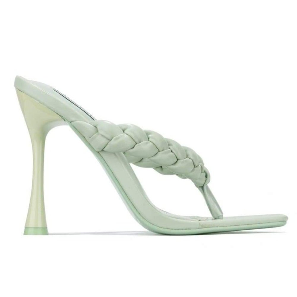 Cape Robbin TIBI Braided Thong Sandal Heel - Sage